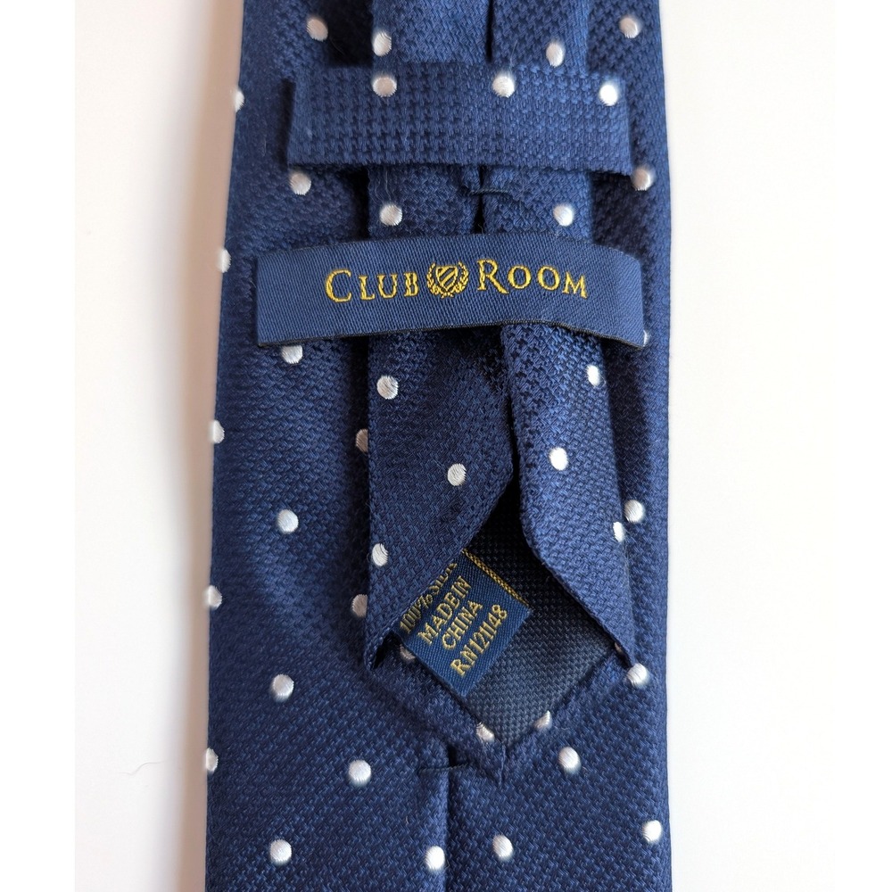 Club Room Mens Navy Blue White‎ Polka Dot 100% Silk Tie Formal Business - Picture 4 of 4